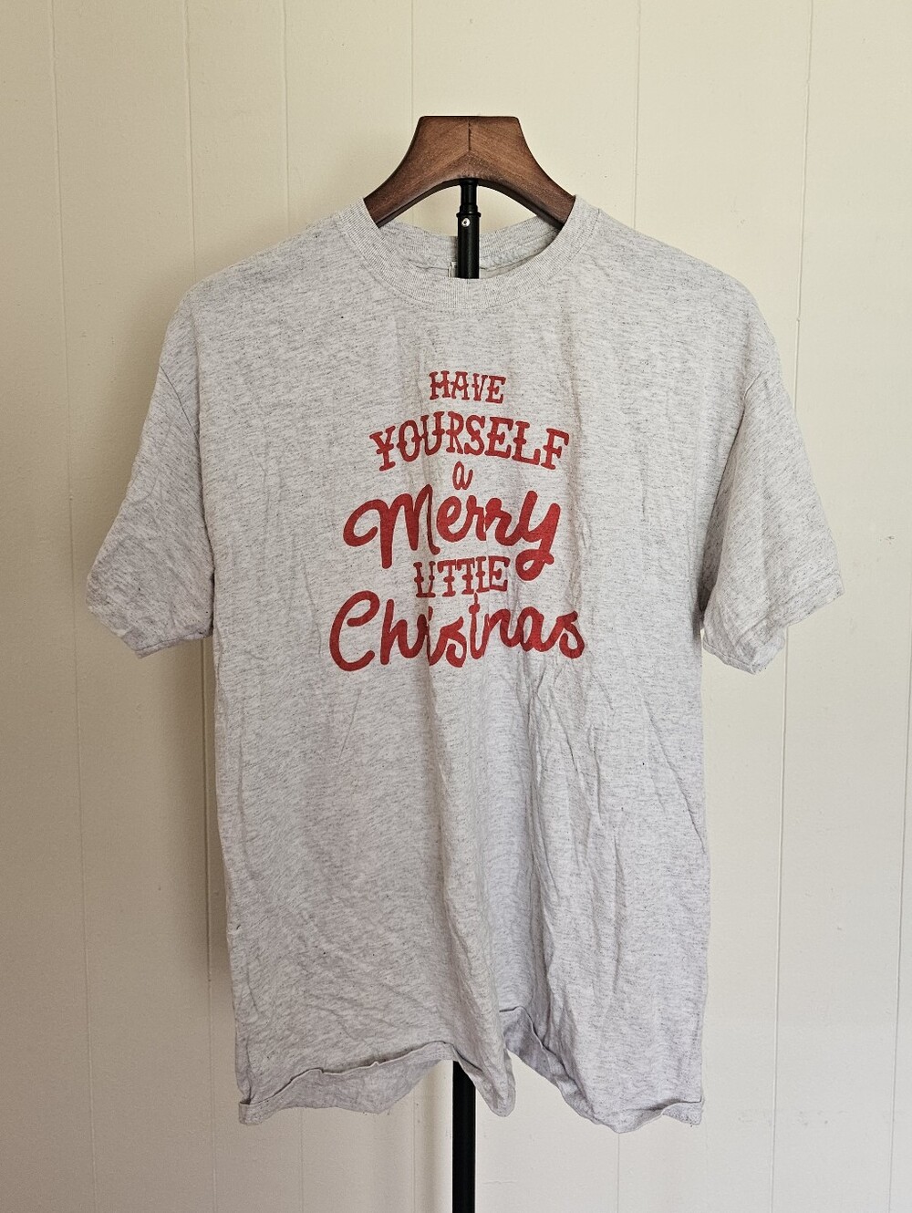Gildan Light Gray Tee with Red 'Have Yourself a Merry Little Christmas' Graphic